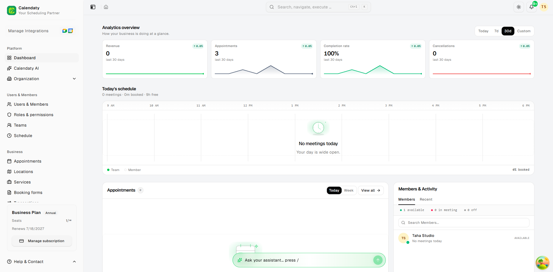 Calendaty analytics overview